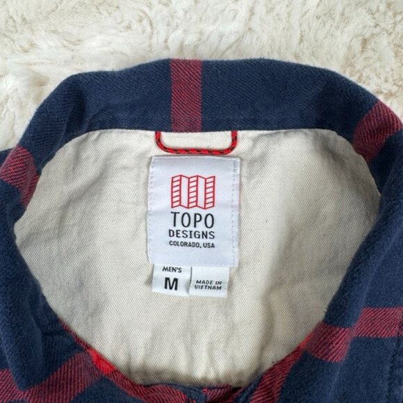 Topo Designs Shirt Mens Medium Blue Red Windowpane Flannel Loop Collar Button Up - Picture 3 of 8